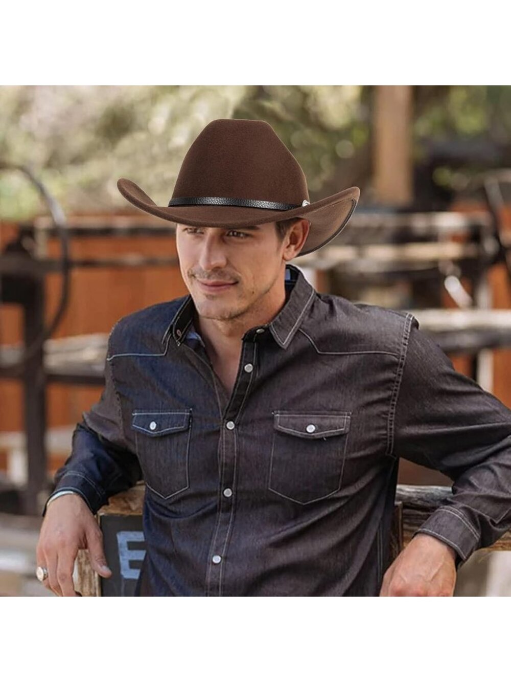 Unisex Brown 1 Western Cowboy Hat Classic Roll Up Fedora Hat with Buckle Belt - Picture 2 of 7